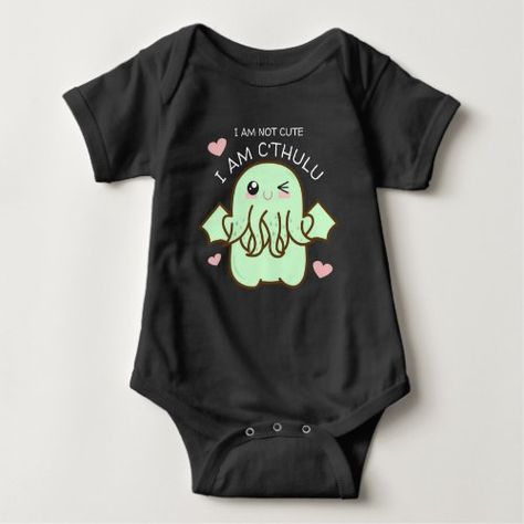 $22.95 | I Am Not Cute I am Cthulhu Baby Bodysuit #lovecraft #lovecraftgift #hplovecraftgifts #hplovecraftgiftideas #cthulhutheme #cthulhugift #cthulhugifts #cthulhushirt #babybodysuitsboy #babybodysuitsgirl Cute Cthulhu, Gothic Baby Clothes, Gothic Baby, Baby Bug, Baby Bats, Vinyl Shirts, Baby Hacks, Cthulhu