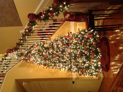 This Christmas tree stands 12 feet tall in our foyer and it features old-fashioned, hand-blown, ornaments that I've collected over the years. 12 Foot Christmas Tree, Tall Christmas Trees, Christmas Staircase, Victorian Decor, Noel Christmas, Very Merry Christmas, Christmas Love, Christmas Aesthetic, Merry Christmas And Happy New Year