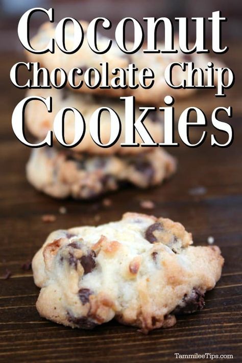 Cookies With Coconut And Chocolate Chips, Unique Cheesecake Recipes, Unique Cheesecake, Chocolate Coconut Cookies, Coconut Cookies Recipes, Coconut Chocolate Chip Cookies, Coconut Baking, The Perfect Cookie, Easy To Bake