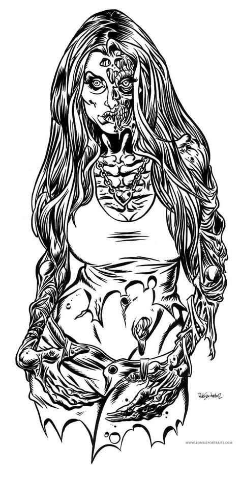 Zombie Girl Tattoo, Zombie Girl Tattoos, Tattoo Coloring Pages, Anime Zombie, Zombie Pin Up, Zombie Drawings, Zombie Tattoos, Pin Up Girl Tattoo, Pin Up Drawings