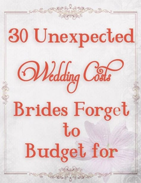 You are going to need to check this list out before you finalize your DIY wedding budget. Make sure you take the opportunity to learn from others mistakes. This list of 30, yes 30! Unexpected weddi… Frugal Wedding, How To Dress For A Wedding, Wedding Info, Wedding Budget, Wedding Costs, Wedding Ceremony Ideas, Future Wedding Ideas, Wedding Checklist, Wedding Advice