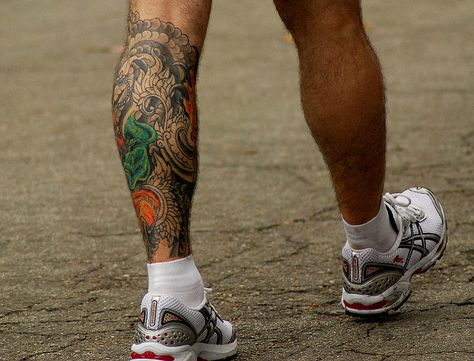 Tattoo | Flickr - Photo Sharing! Calf Tattoo Men, Best Leg Tattoos, Lower Leg Tattoos, Leg Tattoo Men, Cool Tattoos For Guys, Japan Tattoo, Calf Tattoo, Trendy Tattoos, Chest Tattoo