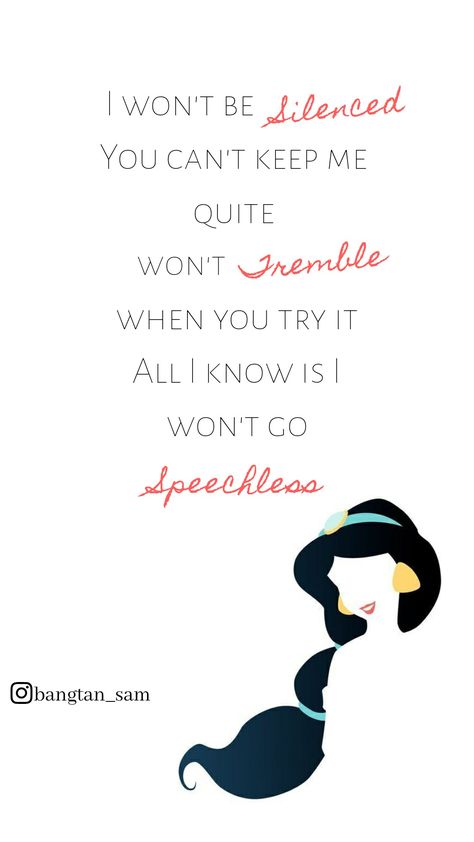 Lyrics of Speechless by Naomi Scott. #Aladdin #Aladdinquotes #quotes #thoughts #qotd #motivationalquotes #edits #jasmine #jasminequotes Jasmine Quotes Princess, Princess Jasmine Quotes, Speechless Song, Disney Song Quotes, Jasmine Quotes, Speechless Aladdin, Aladdin Shoes, Simply Quote, Speechless Quotes