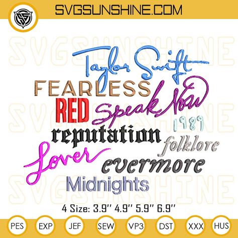 Albums Taylor Swift Embroidery Designs, The Eras Tour Embroidery Design Files Taylor Swift Eras Embroidery, Eras Tour Embroidery, Taylor Swift Embroidery Pattern, Taylor Swift Embroidery, Valentines Embroidery Designs, American Embroidery, Valentine Embroidery, Easter Embroidery Designs, Halloween Embroidery Designs