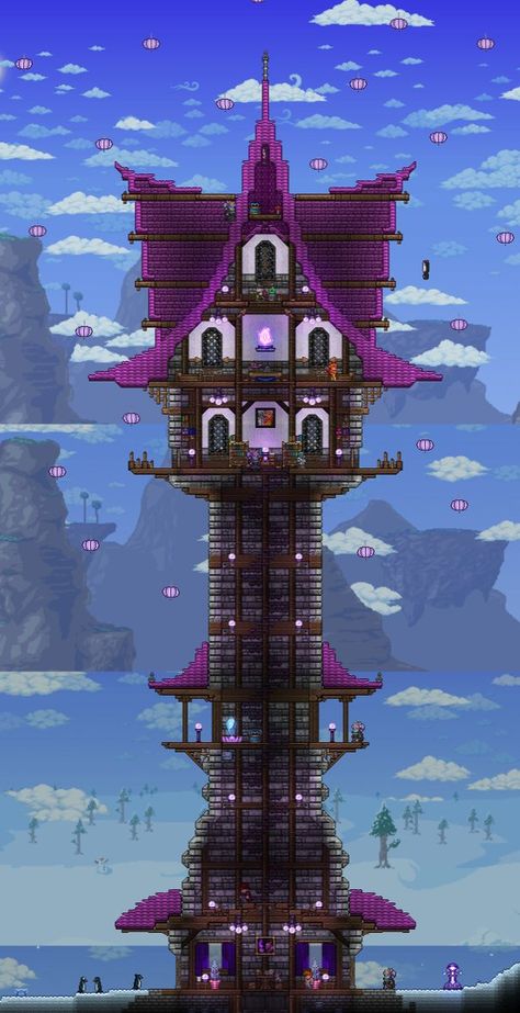 Moth Prince Lucy🌳 on X: "Updated my #terraria wizard tower now pre Plantera(Original was pre Skellytron) https://t.co/DS00HUefts" / X Terraria Hallow House Ideas, Terraria Wizard Tower, Minecraft Mage Tower, Wizard Tower Interior, Terraria Tower, Minecraft Wizard Tower, Guide Terraria, Terraria Base, Wizard Tower