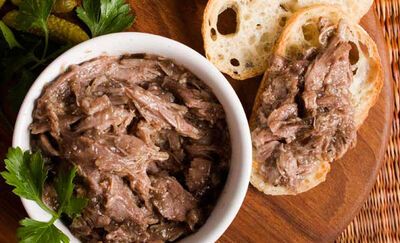 This rustic duck spread is easier than you think. Serve it with thick sliced country bread & cornichons. D'Artagnan Duck Rillette Recipe, Rillettes Recipe, Meat Entrees, Pate Recipes, Country Bread, 5 Minute Meals, Modern Food, Duck Recipes, Charcuterie Recipes