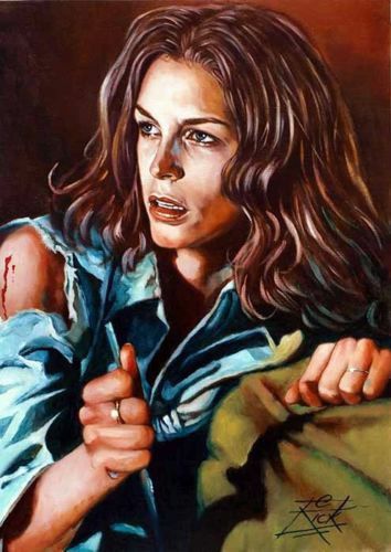 HALLOWEEN's Laurie Strode, artwork by Rick Melton. Jamie Lee Curtis Young, Jamie Lee Curtis Halloween, Horror Slashers, Horror Girl, Laurie Strode, Halloween Franchise, Halloween Film, Scary Movie Characters, Canon Printer