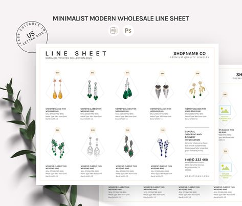 Line Sheet Template | Word/Photoshop by Axpand on @creativemarket Catalog Jewelry, Line Sheet Template, Product Catalog Template, Line Sheet, Wholesale Catalog, Sheet Template, Jewelry Catalog, Cmyk Print, Catalog Design