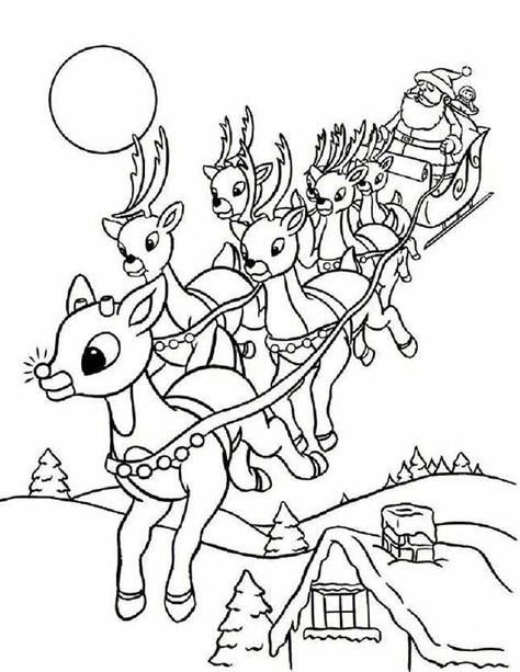 Rudolph the Red Nosed the Leader of Santas Reindeer Coloring Page Rudolph Coloring Pages, Kids Christmas Coloring Pages, Santa Coloring Pages, Free Christmas Coloring Pages, Christmas Tree Coloring Page, Christmas Coloring Sheets, Printable Christmas Coloring Pages, Rudolph Christmas, Christmas Coloring Books