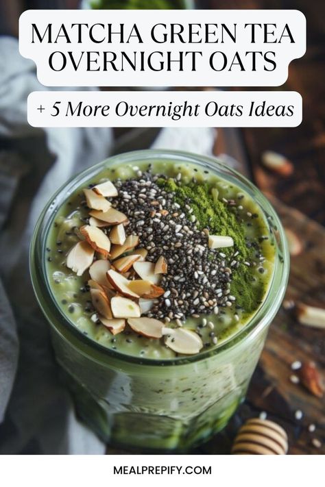 Matcha Green Tea Overnight Oats garnished with almonds, chia seeds, and matcha powder for a nutritious and energizing breakfast. Oat Meal Prep, Oats Healthy Recipes, Overnight Oat Recipes, Matcha Overnight Oats, Oat Meal, Oat Recipes, Easy Overnight Oats, Kid Approved Meals, Overnight Oat