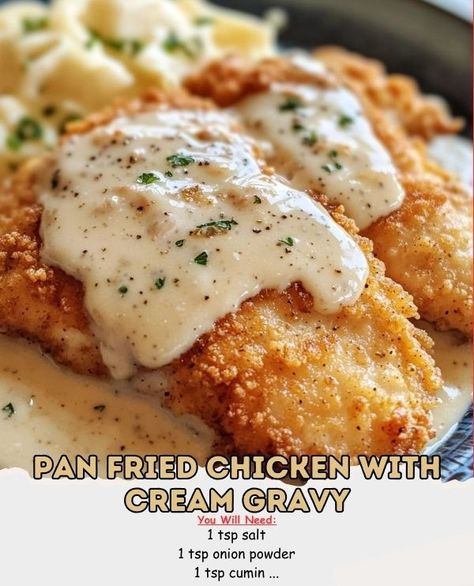 Pan Fried Chicken With Gravy, Fried Chicken Gravy, Easy Fried Chicken, Salt Recipes, Cream Gravy, Gravy Ingredients, Pan Fried Chicken, Keto Lunch Ideas, Chicken Gravy