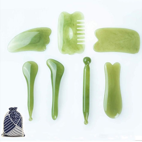 Natural Resin GuaSha Tool Massage Tools Set for Face Back and Neck Release,Reduce Muscle Pain,with Storage Bag (Green) Neck Release, Shaving Stick, Manifestation List, Peachy Lip, Home Self Care, Jade Face Roller, Gua Sha Massage, Face Skincare, Gua Sha Tools