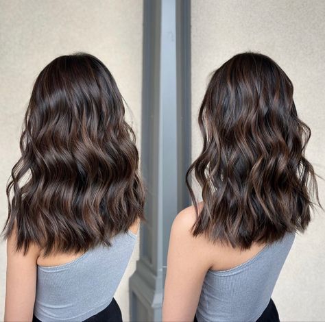 Chocolate brown babylights, Balayage, Short hair Oh Fudge, Brown Hair Inspo, Brunette To Blonde, Dark Brown Hair, Modern Salon, Chocolate Fudge, Dark Hair, Hair Goals, Fudge