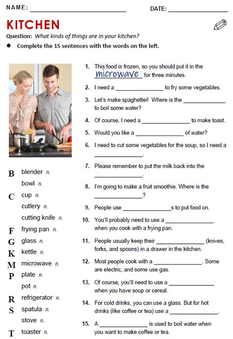 English Vocabulary Exercises, Kitchen Vocabulary, Writing Vocabulary, Life Skills Class, Vocabulary Exercises, English Teaching Materials, Esl Vocabulary, Conversational English, English Worksheets For Kids