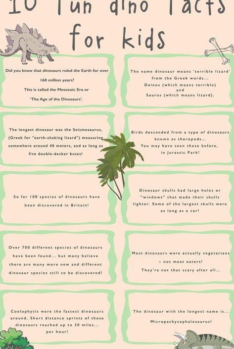 Check out our 10 favourite fun dino facts for kids! Looking for dinosaur inspiration ideas for your favorite litte ones, check the link for our kids dino tee range!  Click that link! Dino Facts, Dinosaur Facts For Kids, Summer Camp Quotes, Dinosaur Week, Dinosaur Lesson, Dinosaur Activities Preschool, Dinosaur Facts, Dino Tee, Dinosaurs Preschool