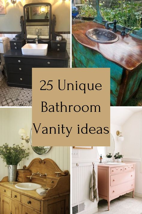 Bathroom With Dresser Vanity, Unique Sink Ideas, Dresser Into Sink Vanity, Dresser As Vanity Bathroom, Diy Bath Vanity Ideas, Bathroom Sink Diy Ideas, Dyi Bathroom Vanity, Furniture Bathroom Vanity Ideas, Kitchen Vanity Ideas