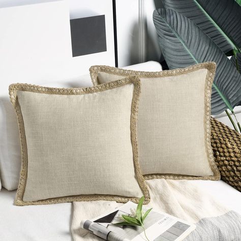 Amazon.com: Phantoscope Pack of 2 Farmhouse Decorative Solid Throw Decorative Pillow Cover Burlap Linen Trimmed Tailored Edges Off White 22 x 22 inches, 55 x 55 cm : Home & Kitchen Patio Couch, Farmhouse Modern, Modern Fall, Burlap Pillows, Farmhouse Pillows, Pillow Cover Design, Velvet Pillow Covers, Decorative Throw Pillow Covers, Vintage Chairs