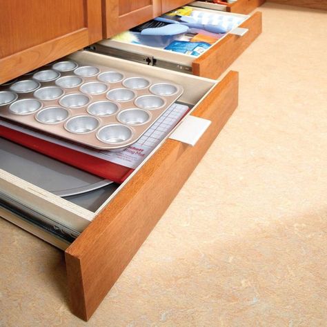 How to Build Under-Cabinet Drawers & Increase Kitchen Storage | Family Handyman Under Cabinet Drawers, Kitchen Cabinet Storage Solutions, Organiser Cucina, Under Cabinet Storage, Cabinet Storage Solutions, Cheap Kitchen Cabinets, Kitchen Sink Storage, Storage Cabinet With Drawers, Under Sink Storage