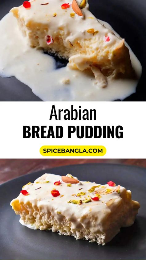 Got a sweet tooth but don’t have the time to prepare desserts? Dive into my 15 minutes dessert Arabian bread pudding recipe for a quick, delicious treat! Arabian Sweets Arabic Dessert, 15 Minute Desserts, Arabic Sweets Recipes, Arabic Bread, Arabic Dessert, Cream Custard, Custard Powder, Arabic Sweets, Bread Pudding Recipe