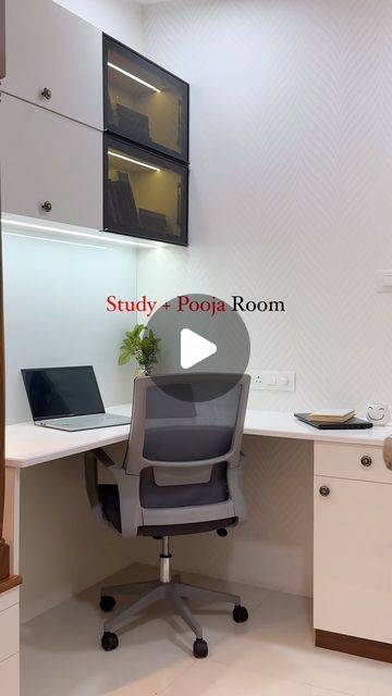 DreamIntro on Instagram: "Home North-East side room is best place for Study and Pooja Room. . . . Location-Ganga Platino, Kharadi. Design By @dreamintrodesigns  Shoot by @vivekajeet  . . . #mandir #poojaroom #studyroom #study #workplace #interiordesignideas #interiör #architecture #instareels #god #trendingreels #daily #homedecoration #kitchen #wardrobe #designer #design #videography #photography #reels #mandirdesign #studyroom #viral   Poojaroom, mandir, mandirdesign, interior, studyroom, workplace, kitchen, homedecor, videoshoot, instareel, trending, designers, interior design, architecture, viral" Pooja Room In Study Room, Study And Pooja Room, Mandir With Study Table, Kitchen With Pooja Room Design, Pooja Room Design Modern, Study Unit Designs, Mandir Design Puja Room Modern, Wardrobe With Study Table Design, Modern Pooja Room Design