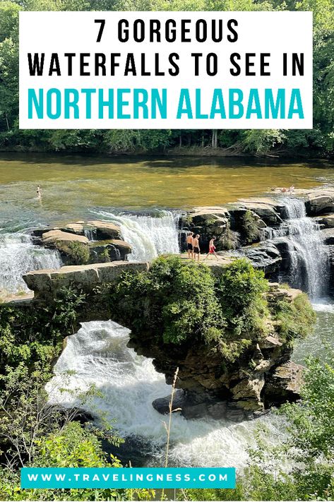 View of stunning High Falls waterfall in Northern Alabama. Alabama Waterfall Road Trip, Waterfalls In Alabama, Alabama Bucket List, Alabama Waterfalls, Southern Roadtrip, Alabama Hiking, Scottsboro Alabama, Mentone Alabama, Mountains And Waterfalls