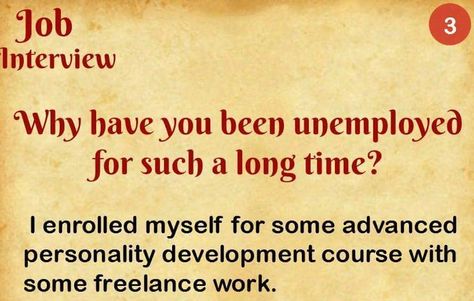 The best answer if you are unemployed for a long time, and your Resume show a gap between last employment. You can go with the following ans.  "Why You Have Been Unemployed For Such A Long Time."  #BeConfident #BePrepared #HR #Interview #Questions #Answers #Jobs #Tips #GenericPlanet #BeGeneric #Marketing #CareerCounseling #Sharing #JobInterview Interview Hacks, Hr Interview Questions, Hr Interview, Job Interview Answers, Interview Help, Job Interview Preparation, Interview Techniques, Job Interview Advice, Job Hunting Tips