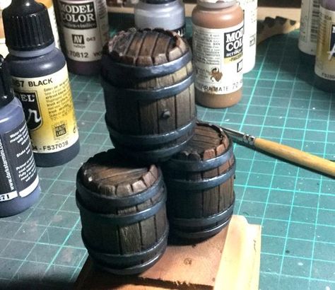 Pirate Ships, Painted Miniatures, Wargaming Terrain, Wooden Barrel, Miniatures Tutorials, Miniature Crafts, Miniature Model, Pirate Ship, Toy Train