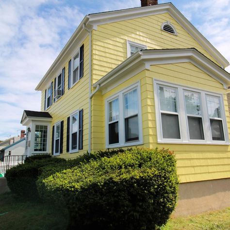 Sherwin Williams Venetian Yellow SW 1666 exterior paint Sherwin Williams Venetian Yellow, Sunny Veranda Sherwin Williams, Sherwin Williams Yellow Exterior, Pale Yellow Exterior House Colors, Yellow Exterior House Colors, Yellow Paint Color, Yellow House Exterior, Yellow Exterior, Sherman Williams