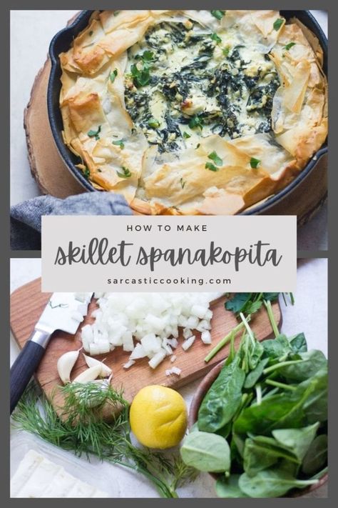 Skillet Spanakopita Crostata | Sarcastic Cooking Skillet Spanakopita, Greek Spinach, Greek Spinach Pie, New York Times Cooking, Milk Street, Spinach Pie, Skillet Cooking, Phyllo Dough, Fresh Spinach