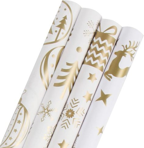 Aesthetically pleasing holiday gift wrapping papper. As an Amazon Associate I earn from qualifying purchases. #Wrappingpaper #holiday #christmas #neutrals #aesthetic #amazon #gift #Christmastree #december #Amazonfinds #whiteandgoldwrappingpaper Gold Wrapping Paper, Wrapping Paper Storage, White Wrapping Paper, Golden Christmas, Christmas Elements, Holiday Wrap, Gift Wrap Paper, Golden Pattern, Wrapping Paper Christmas