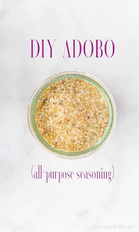 Homemade Adobo is easier to make than you think. Grab your spices and make this all-purpose seasoning popular in many Hispanic recipes. #garlic #onion #oregano #turmeric #pepper #adobo #homemadeadobo #adoboseasoning #PuertoRicanseasoning #allpurposeseasoning #meatrub #spicerub #spiceblend #PuertoRican via @ediblesense Vegan Adobo, Hispanic Recipes, Spanish Foods, Sauces Recipes, Adobo Recipe, Adobo Seasoning, Diy Cream, Food Blogging, All Purpose Seasoning