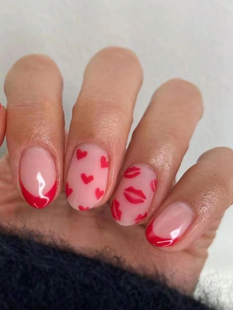 Multicolor  Collar   Geometric,Striped Color Nails Embellished   Beauty Tools Vday Nails, Valentine Nail Art, February Nails, Acrylic Nail Kit, Nail Designs Valentines, Stick On Nails, Heart Nails, Pretty Acrylic Nails, Nail Arts