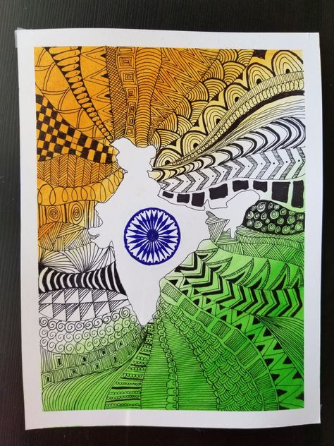 India Map Mandala Art, India Doodle Art, Simple Zentangle, Independence Day Drawing, Indian Symbols, Flag Drawing, Sinchan Cartoon, Paper Art Design, Handmade Crafts Gifts