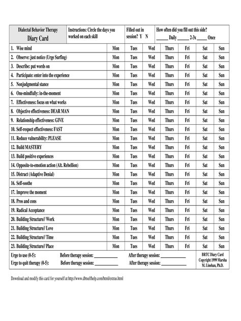 Couples Counseling Worksheets, Dbt Diary Card, Coping Skills Worksheets, Dbt Therapy, Image Simple, Counseling Worksheets, Wise Mind, Dbt Skills, Dialectical Behavior Therapy