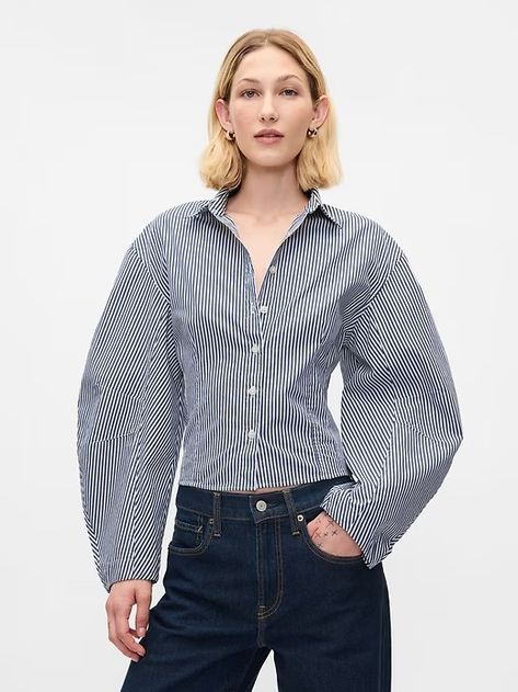 Organic Cotton Barrel Sleeve Cropped Shirt | Gap Women Shirt Top, Cropped Shirt, Fall 2024, Crop Shirt, Everyday Style, Cotton Poplin, Fall Fashion, Fashion Inspo Outfits, Work Outfit