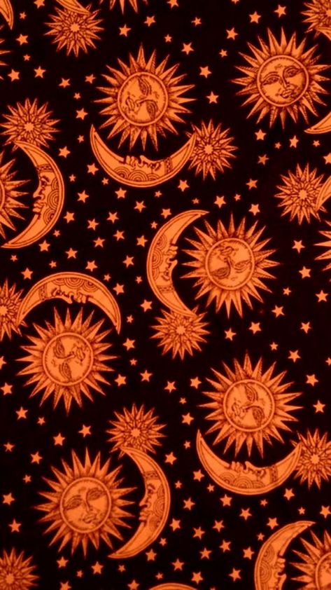 Sun And Moon, Wallpaper Iphone, Moon, Sun, Iphone, Orange, Stars, Pattern, Black