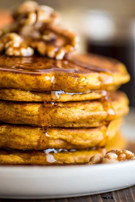 These super fluffy Pumpkin Pancakes for Two are SO GOOD and one of my favorite easy fall breakfasts. | #fall | #pancakes | #pumpkin | Pumpkin Pancakes Small Batch, Small Batch Pumpkin Pancakes, Fall Pancakes, Pancakes Pumpkin, Pumpkin Waffles Recipe, Fluffy Pumpkin Pancakes, Pancakes For Two, Spice Pancakes, Pumpkin Breakfast Recipes