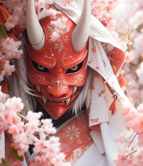 Oni Mask Character Design, Hannya Mask Art, Japan Mask, Samurai Mask Tattoo, Japanese Demon Mask, Japanese Oni Mask, Oni Samurai, Japanese Oni, Dragon Mask