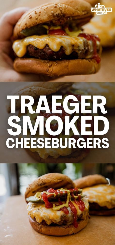 Traeger Smoked Burgers Smoked Dishes, Juicy Lucy Burger, Traeger Cooking, Smoked Burgers, Traeger Grill Recipes, Outdoor Cooking Recipes, Pellet Grill Recipes, Traeger Recipes, Burger Sliders