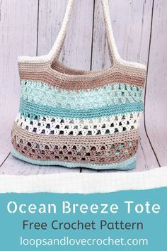 Ocean Breeze Tote - Free Crochet Pattern Loops & Love Crochet Crochet Kingdom, Crochet Tote Pattern, Crochet Beach Bags, Free Crochet Bag, Bag Pattern Free, Crochet Market Bag, Crochet Clutch, Crochet Handbags Patterns, Handbag Pattern