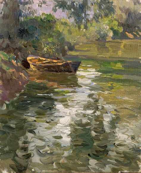 Yuri Krotov water painting Yuri Krotov, Jeremy Lipking, Pond Painting, Bo Bartlett, Monet Art, Lake Painting, Digital Art Gallery, Boat Art, Andrew Wyeth