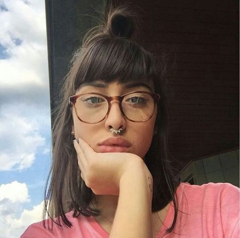 Bangs And Glasses, Short Hair Fringe, New Piercing, Piercing Septum, Short Fringe, Hair Collection, Septum Piercing, Hair Envy, Dream Hair