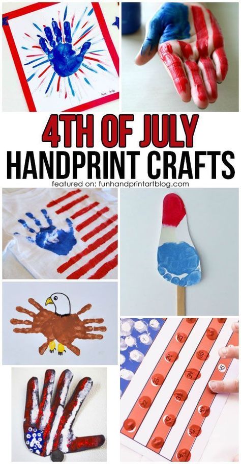 Fun 4th of July Crafts for Kids to Make #HandprintHolidays #craftsforkids #Fourthofjuly #kidsart Handprint Crafts For Kids, July Crafts For Kids, Fourth Of July Crafts, 4th Of July Crafts, Fourth Of July Crafts For Kids, Flag Crafts, 4th July Crafts, Holiday Crafts For Kids, Handprint Craft