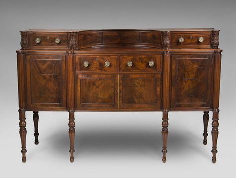 Learn How to Identify Sheraton Style Furniture: Early 19th century Boston Sheraton sideboard. Sheraton Furniture, Furniture Styles Guide, England Furniture, Antique Furniture For Sale, Antique Dining Tables, British Furniture, Reproduction Furniture, Period Furniture, Furniture Feet