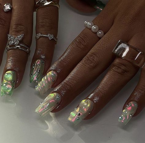 Nails With Small Gems, Jelly Acrylic Nails, Jelly Nail Art, Nails Stiletto, Edgy Nails, Grunge Nails, Jelly Nails, Luxury Nails, Dream Nails