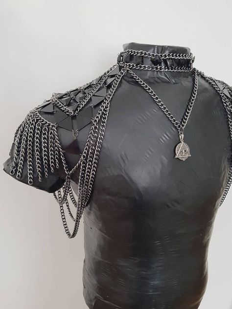 Mens Gladiator chain mirror crystal male shoulder piece | Etsy Body Chain Outfit, Rave Men, Man Reference, Chain Outfit, Gay Outfits, Mirror Crystal, Chain Headpiece, Shoulder Piece, Chain Harness