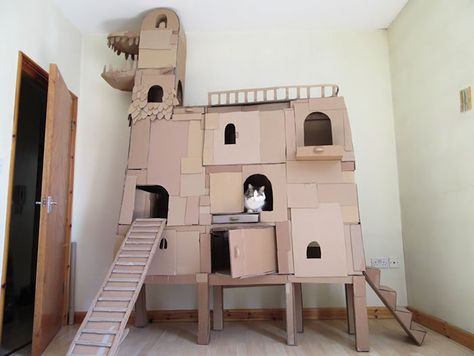 Human Builds A Dragon-Shaped Cardboard House For His Cat In Order To Please His Master | Bored Panda Diy Jouet Pour Chat, Cardboard Forts, Cat Playhouse, Chat Diy, Cardboard Cat House, Cat Castle, Cardboard Castle, Large Cat Tree, Cardboard Cat