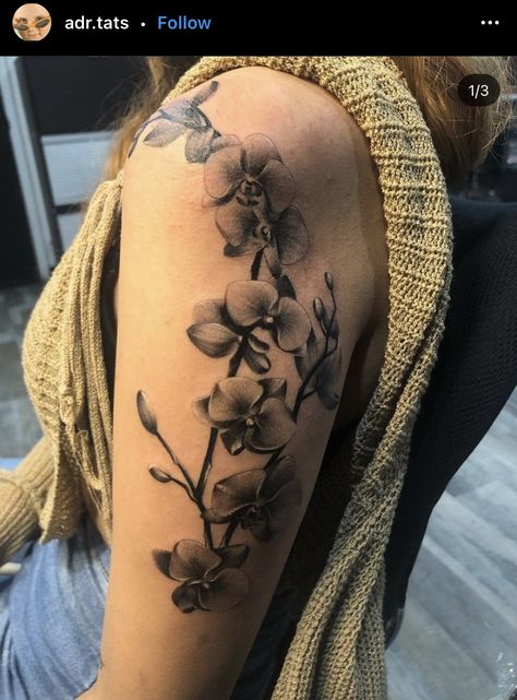 Orchid Sleeve Tattoo, Orchid Arm Tattoo, Orchid Tattoo Back, Orchid Shoulder Tattoo, Orchid Tattoo Design, Orchid Tattoos, Delicate Tattoos For Women, Amazing 3d Tattoos, Los Angeles Tattoo