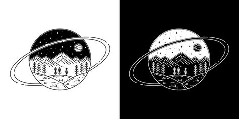 Whale Silhouette, Planet Tattoo, Saturn Tattoo, Mountains At Night, Nature Symbols, Tattoo Vector, Galaxy Tattoo, Travel Stamp, Landscape Tattoo