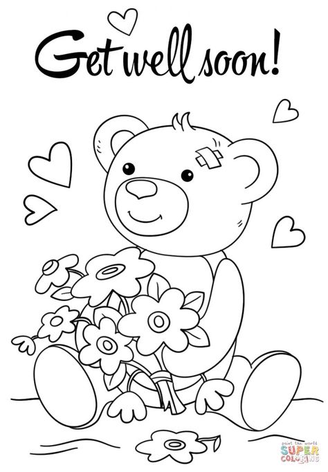 Get Well Coloring Pages Coloring Pages Get Well Wishes Coloring Pages Cute Soon Page Free Get Well Cards, Get Well Soon Coloring Pages, Teddy Bear Coloring Pages, Cepat Sembuh, Birth Colors, Get Well Soon Card, Get Well Wishes, Bear Coloring Pages, Card Templates Free